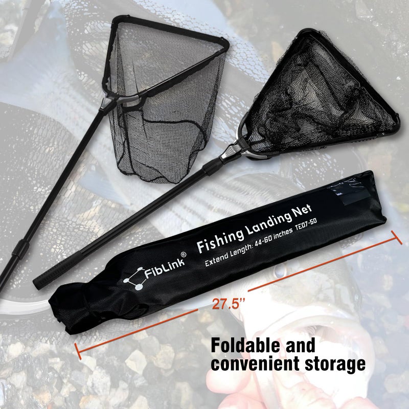 Fiblink Folding Aluminum Fishing Landing Net Fish Net with Extending Telescoping Pole Handle(Extend Length: 44-60 inches-with Larger net) - Image 4